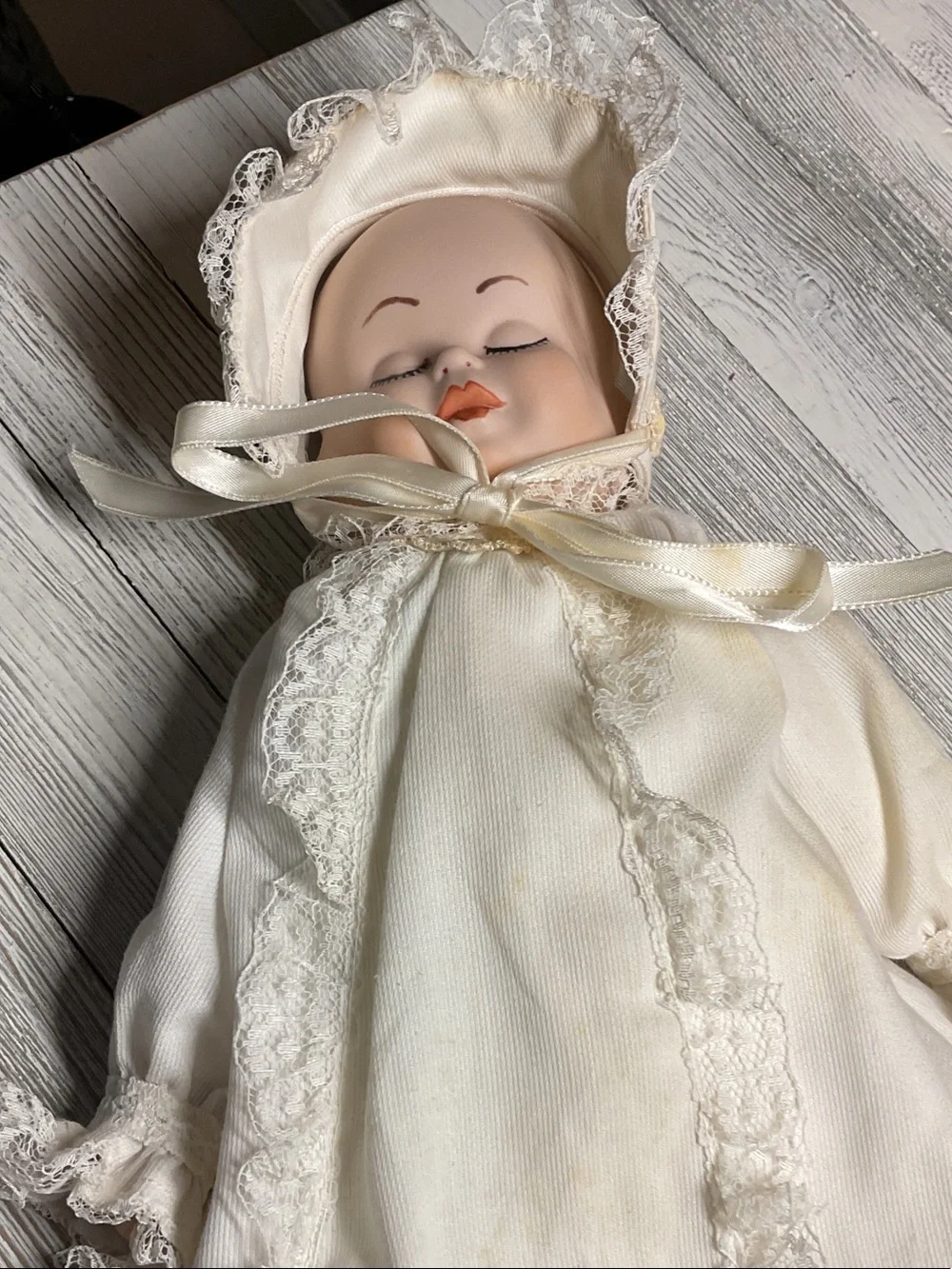 Classic Ivory Lace Baby Doll Gown with Bonnet